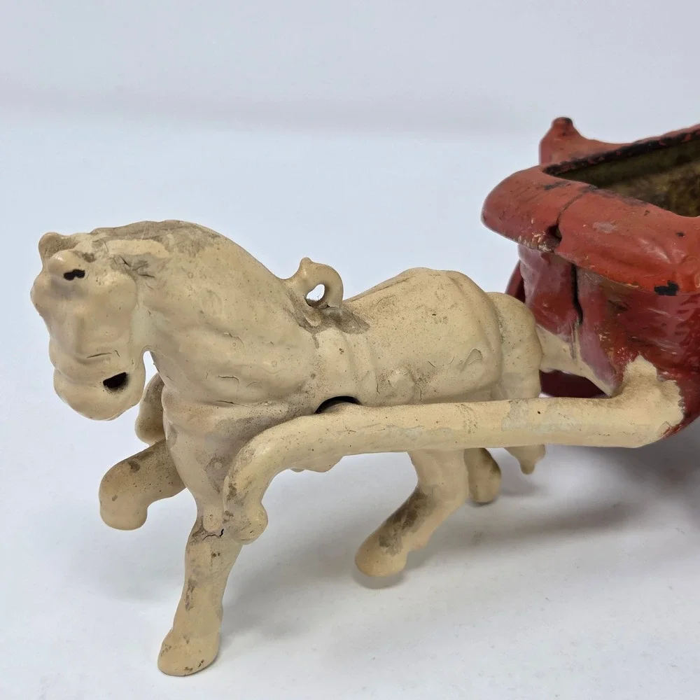 Antique Arcade Mfg Co Cast Iron Horse Drawn Cart Red Basket Wagon Toy Antique